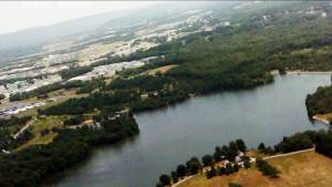 The lake, and beyond that the Fort Indiantown Gap US Army Training base, see if you can spot the runway.