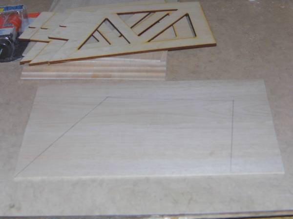 Balsa sheet marked for cutting