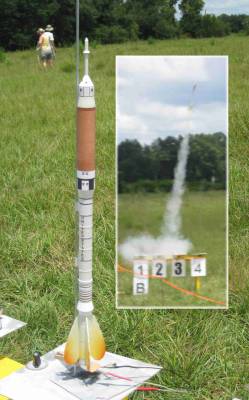 Dr. Zooch Ares 1 flight with an Estes B6-4. A Little drift under the small 8" parachute.