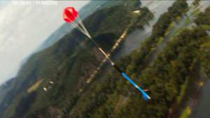 The Bandit Booster beginning to deploy its parachute at 700 feet.